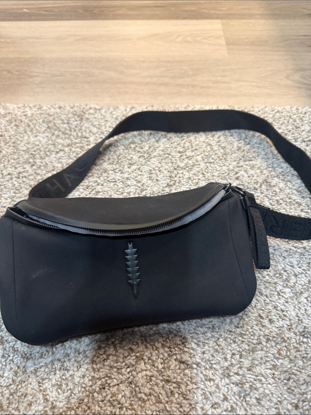 Black Women's Crossbody Sling Bag with Subtle Chevron Accent